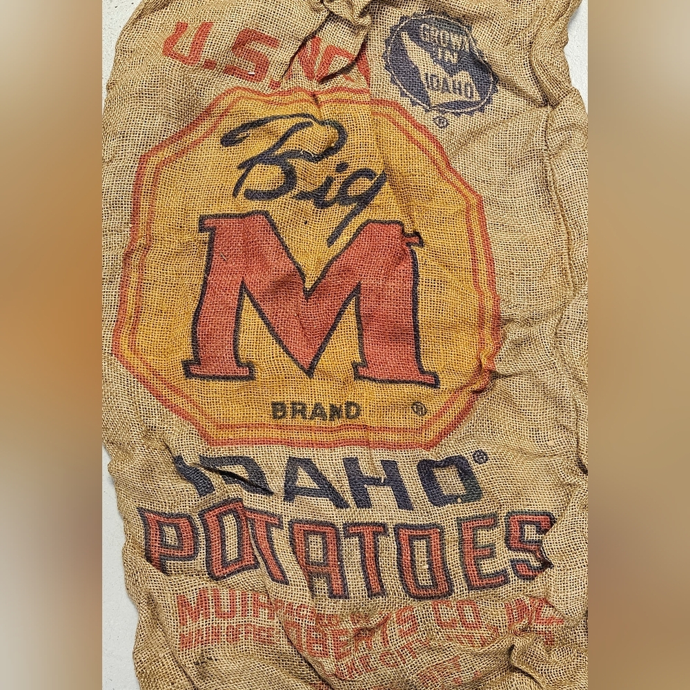 Vtg 100# Burlap Potato Sacks Mission, Bake Well Krakaws Big M Brand Lot Of 4 - Picture 1 of 5